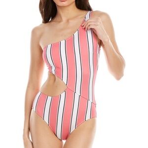 Solid & Striped One-Shoulder Swimsuit